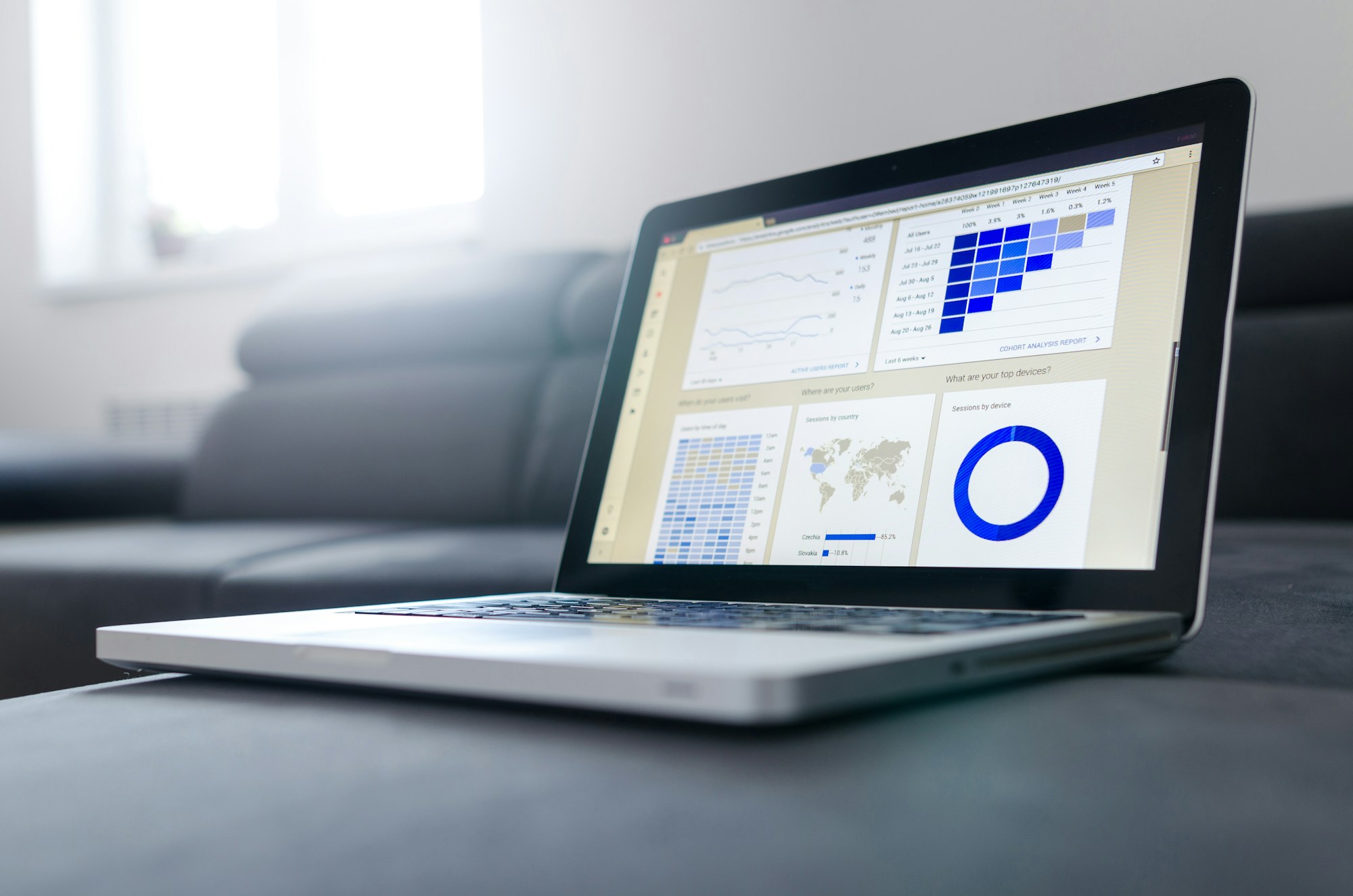 Operational data and patterns displayed on a laptop